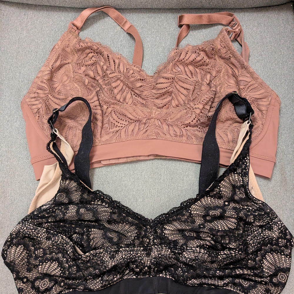 Pink and Black Lace Nursing + Pumping Bra Bundle